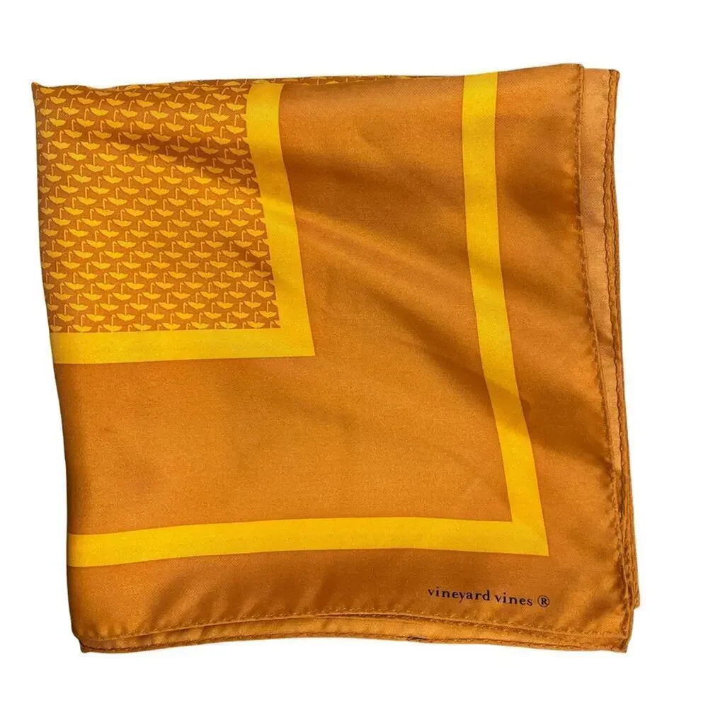 Vineyard Vines Silk Square Umbrella Print Yellow Scarf 35x35